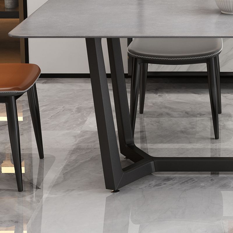 Contemporary Slate Rectangle Dining Furniture Double Pedestal Kitchen Set in Black Finish Clearhalo 'Dining Room Sets' 'Dining Tables & Seating' 'dining_room_set' 'Furniture' 'furniture_dining_room_set' 'Kitchen & Dining Furniture' 'kitchen&dining_furn' 'kitchen' 1200x1200_8a41e36d-9cb8-4153-ad76-890a322e257b