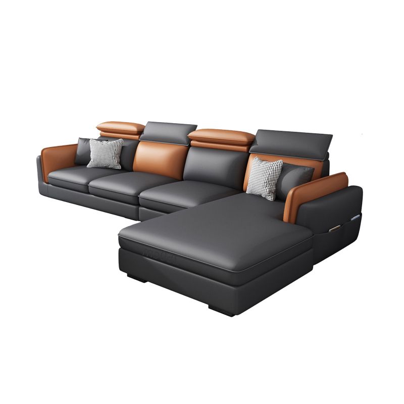 Divano e chaise di shaise e chaise in pelle scandinavo grigio scuro.