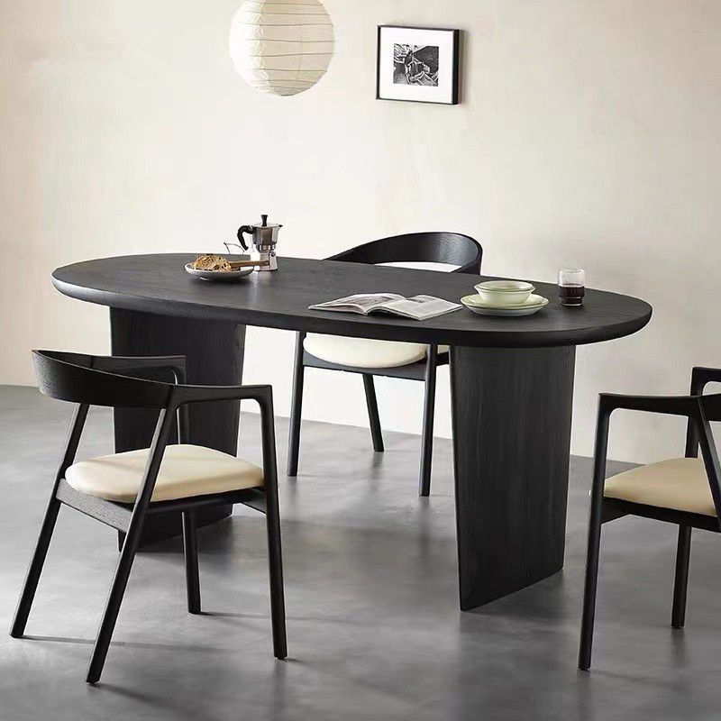 Eetkamer eettafel dubbele voetstuk houten eettafel in zwart