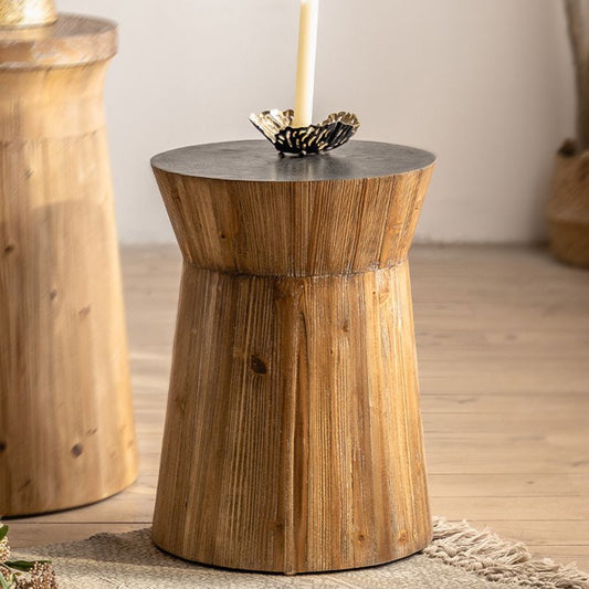 French Country Distressed Wood Sofa Side Accent Table in Brown