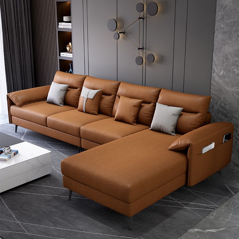 Contemporary Pillow Top Arm Modular Sofa and Chaise with 4 Pillows Clearhalo 'furn' 'furn_sectionals' 'Furniture' 'furniture_sectionals' 'kitchen' 'kitchen_sectionals' 'Living Room Furniture' 'Sectionals' 1200x1200_8a4707f3-1cf6-4119-abe7-63faf8700934