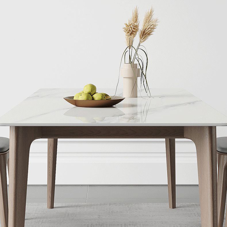 Mid-Century Rectangle Dining Table Stone Dining Table with Solid Wood Legs Clearhalo 'Dining Tables & Seating' 'Dining Tables' 'dining_table' 'furn' 'furn_dining_table' 'Furniture' 'Kitchen & Dining Furniture' 1200x1200_8a4add23-154f-4acd-9cfd-886e277cc73e