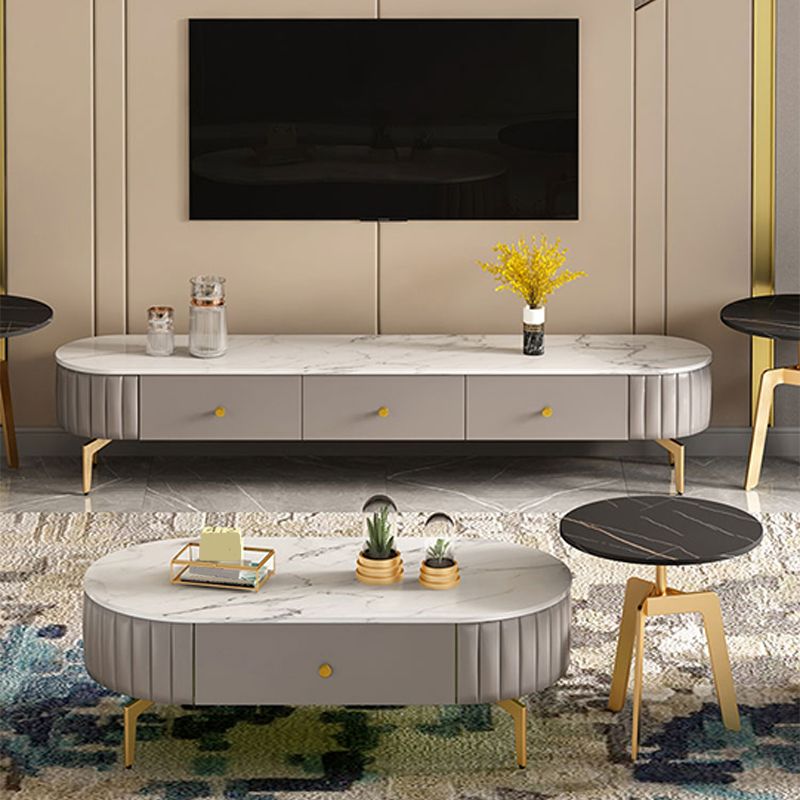 Mesa de café de metal de 4 patas Dibujo incluida mesa ovalada de cóctel