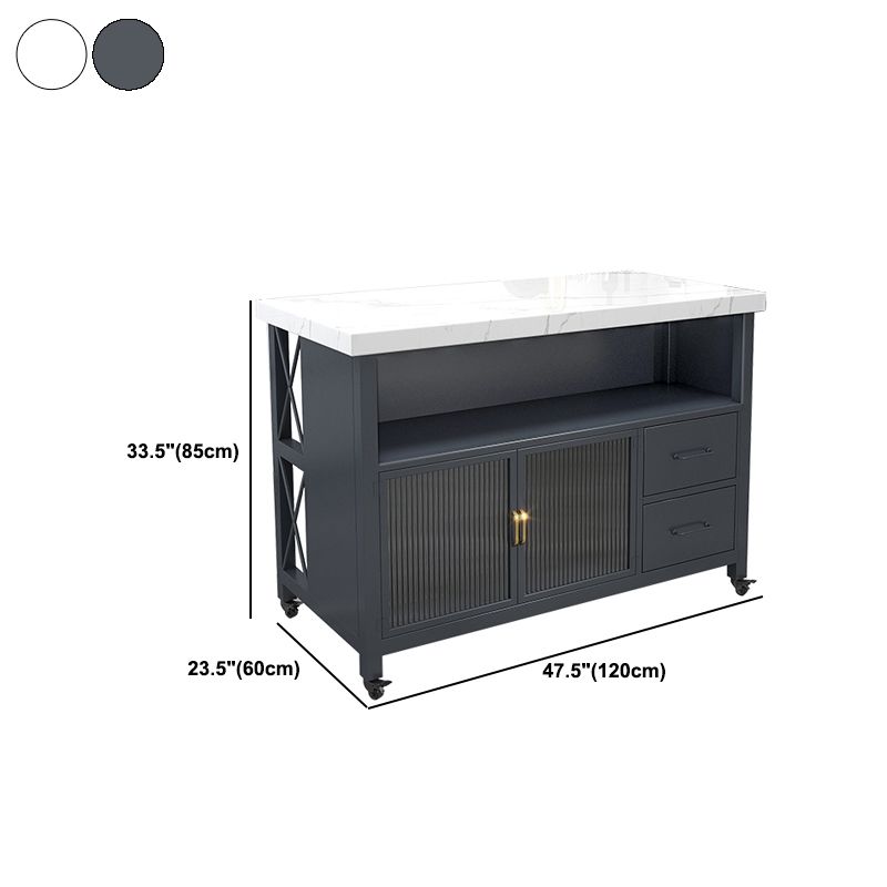 Contemporary Marble Kitchen Trolley Stationary Kitchen Trolley with Drawer Clearhalo 'furn' 'furn_kitchen_islands_carts' 'Furniture' 'Kitchen & Dining Furniture' 'Kitchen Islands & Carts' 'kitchen_islands_carts' 1200x1200_8a4d880a-efd5-4012-8972-1eb811329f64