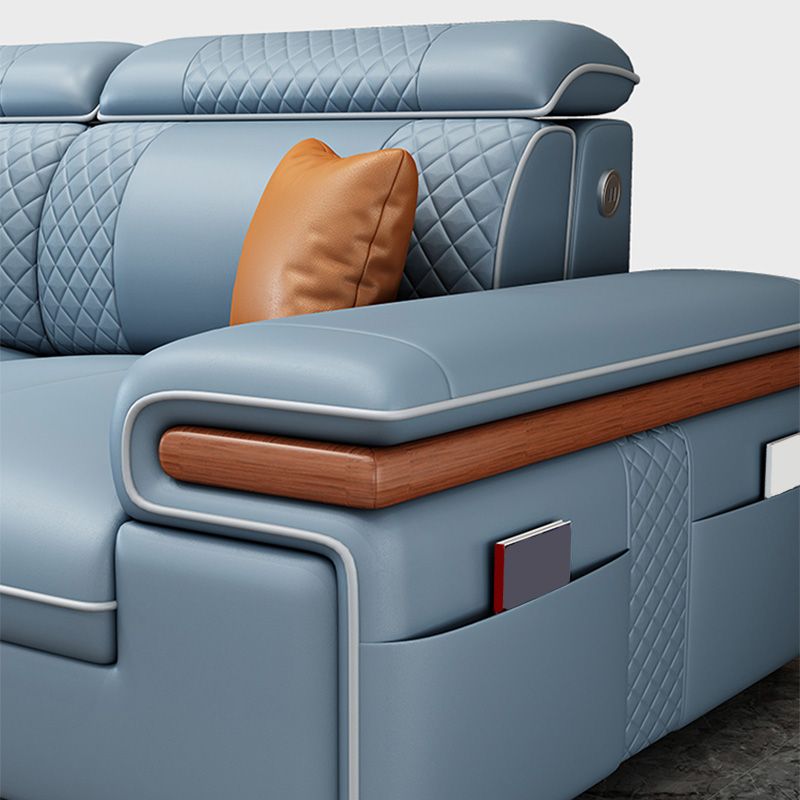 Sofá de cuero moderno con almohada con brazo superior para sala de estar