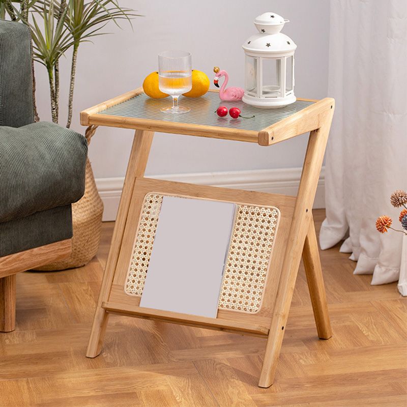 Tavolo di fascia alta in vetro 21.6 "tavolo da gambe a croce alta con scaffale per soggiorno