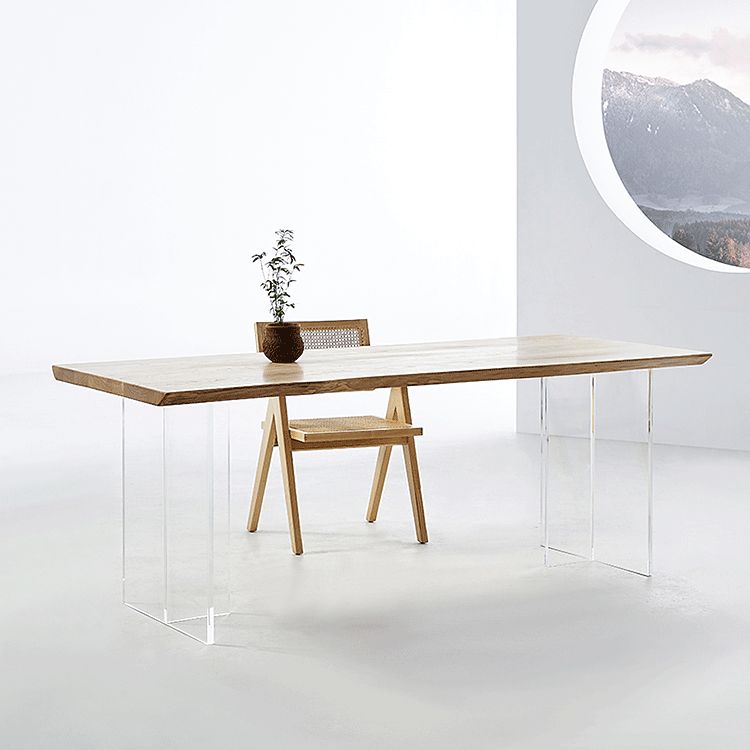Natural Ash Wood Dining Table Rectangle Clear Acrylic Double Pedestal Table Clearhalo 'Dining Tables & Seating' 'Dining Tables' 'dining_table' 'furn' 'furn_dining_table' 'Furniture' 'Kitchen & Dining Furniture' 1200x1200_8a50e2df-31f1-4fe0-a865-eccc217e6bc9