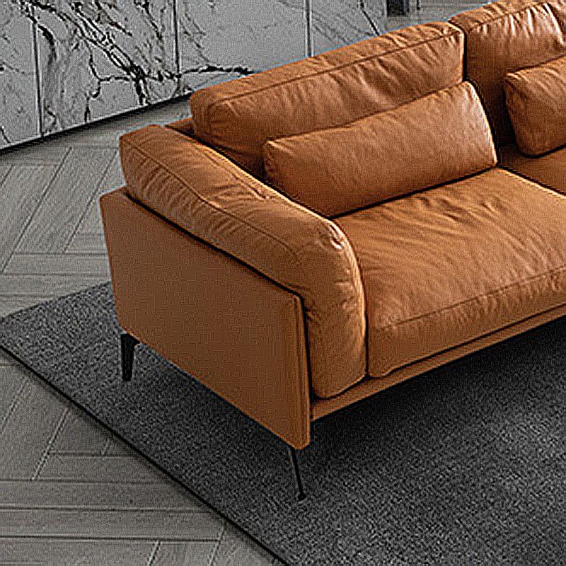 Square Arm Genuine Leather Sofa and Chaise Brown Sectional with Bolster Pillows Clearhalo 'furn' 'furn_sectionals' 'Furniture' 'furniture_sectionals' 'kitchen' 'kitchen_sectionals' 'Living Room Furniture' 'Sectionals' 1200x1200_8a55318a-0f33-4d17-b341-2e5fbc8b2dbf