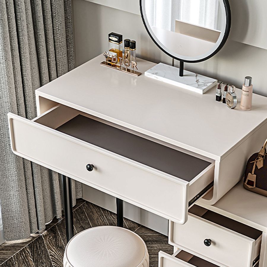 Vanity di trucco da tavolo in legno bianco bianco contemporaneo con cassetti
