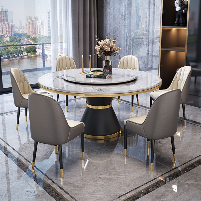 Rotatable Sintered Stone Top Round Table in White Glam Dining Table with Metal Pedestal Clearhalo ' dining_table' 'Dining Tables & Seating' 'Dining Tables' 'furn' 'furn_dining_table' 'Furniture' 'furniture_dining_table' 'Kitchen & Dining Furniture' 'kitchen&dining_furn' 'kitchen' 'kitchen_dining_table' 1200x1200_8a57fd8f-1c2c-46b5-ab68-9bc95ea68c20