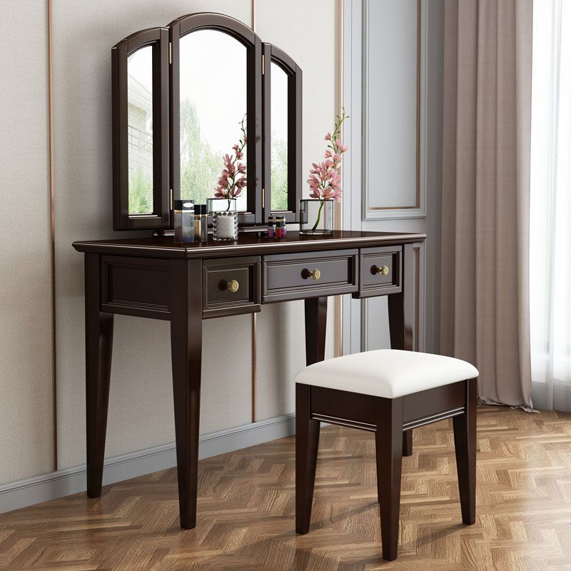 Traditional Solid Wood Vanity Makeup Table Set 3-Drawer Dressing Table Clearhalo 'Bedroom Furniture' 'furn' 'furn_makeup_vanities' 'Furniture' 'Makeup Vanities' 'makeup_vanities' 1200x1200_8a5a66cf-ae07-42f5-b777-a6f156ee4f15
