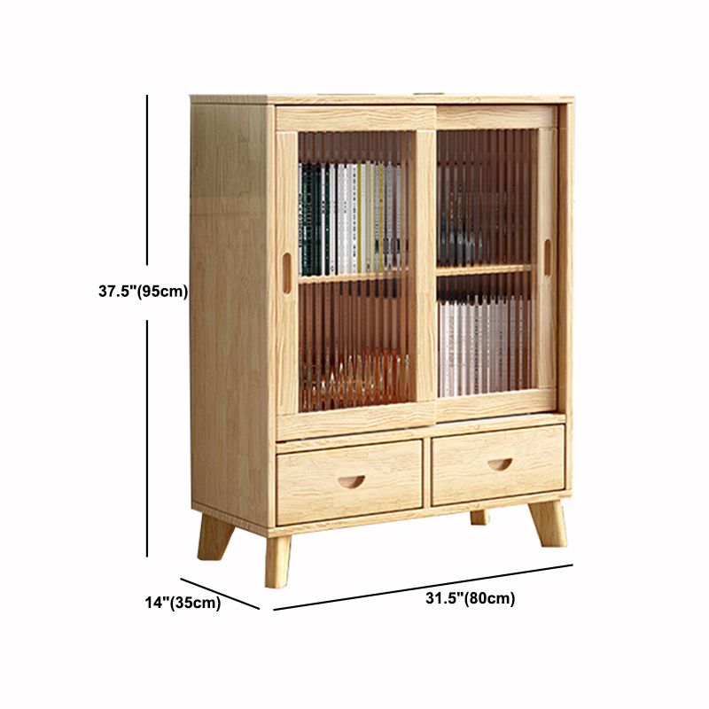31.5'"l Natural Wooden Cabinet, Rectangle Glass Paned Accent Cabinet