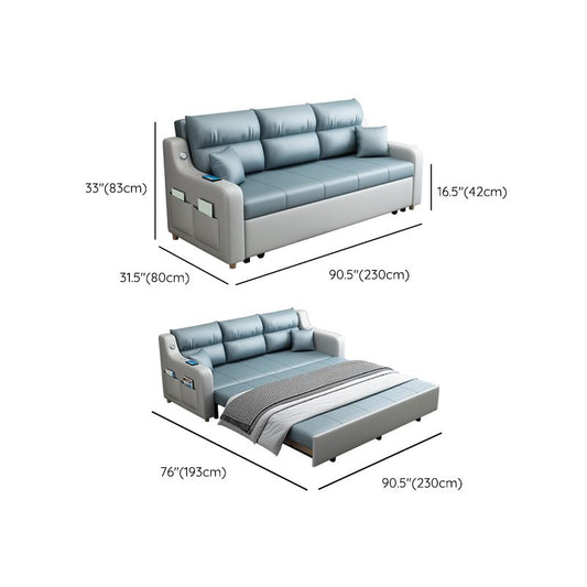 青いコンバーチブルソファベッド縫製枕バックソファを保管
