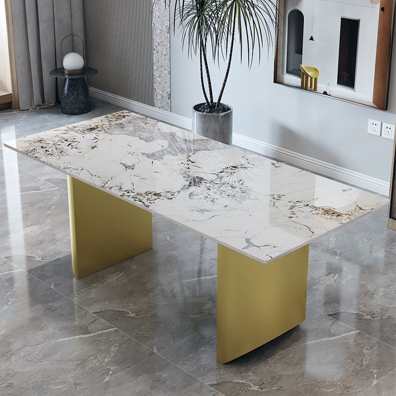 Traditional Luxury Double Pedestal Table Rectangle Dining Table with Metal Base Clearhalo 'Dining Tables & Seating' 'Dining Tables' 'dining_table' 'furn' 'furn_dining_table' 'Furniture' 'Kitchen & Dining Furniture' 1200x1200_8a5fba0f-f163-401f-84c1-b64ec89cdd6f