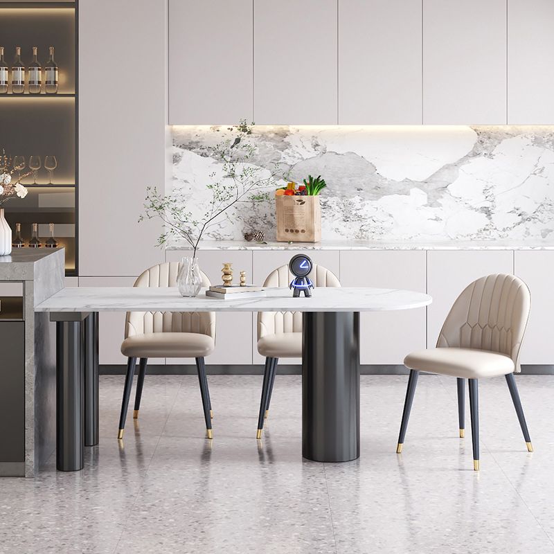 Stone Top Dining Table Modern Dining Table with 3 Legs Base in Black Clearhalo 'Dining Tables & Seating' 'Dining Tables' 'dining_table' 'furn' 'furn_dining_table' 'Furniture' 'Kitchen & Dining Furniture' 1200x1200_8a5fe3d6-b316-4865-af0d-4456ddc38f96