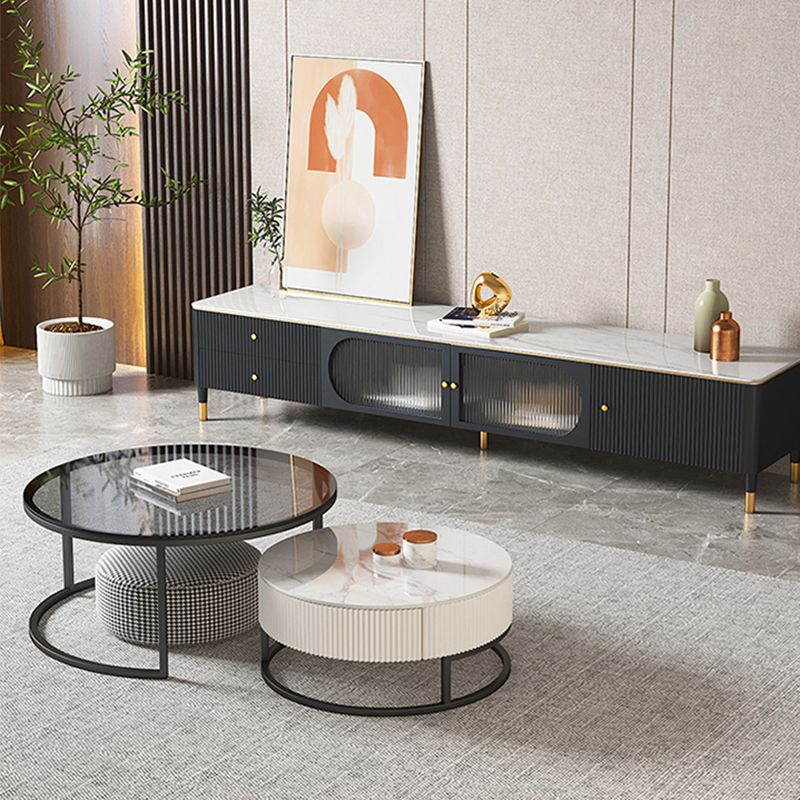 Frame Coffee Table Glass Top Cocktail Table with Storage Drawers