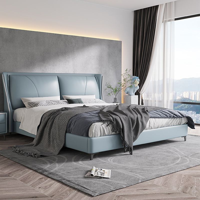 Moderne echte Lederpanel -Bettkiefernholzbett mit gepolstertem Kopfteil