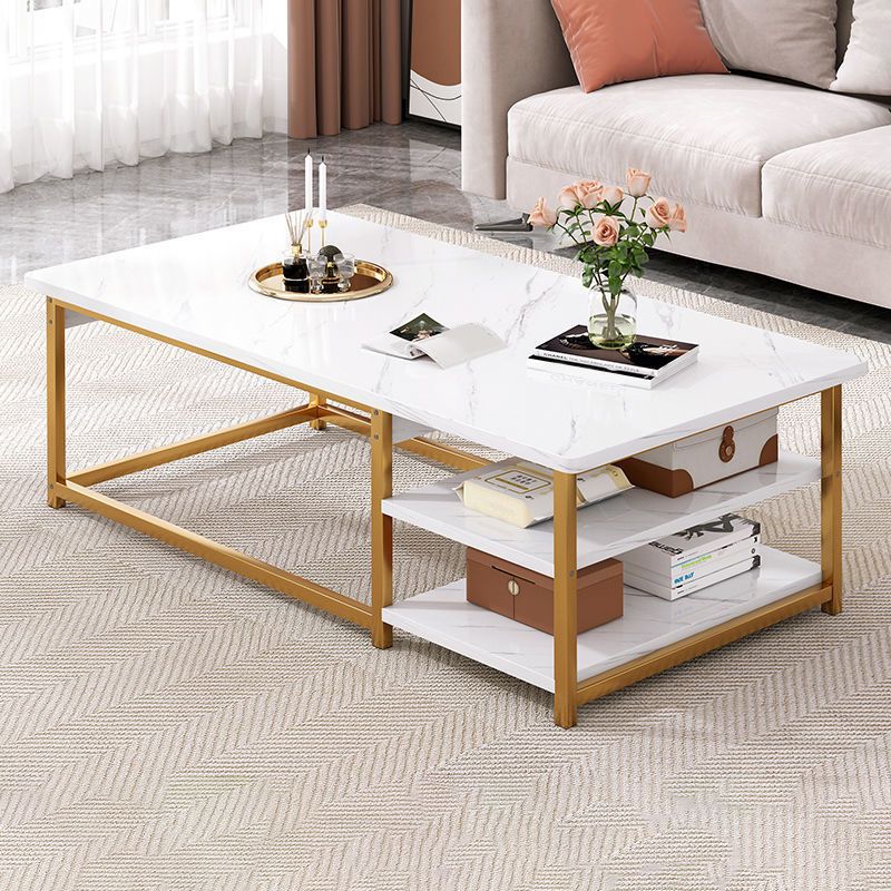 Coffee Table with Rectangular Black/gold Metal Base on 4 Legs Base Clearhalo 'Coffee & Accent Tables' 'Coffee Tables' 'coffee_tables' 'furn' 'furn_coffee_tables' 'Furniture' 'Living Room Furniture' 1200x1200_8a68082c-b7b6-4091-aa00-8ad45693e073