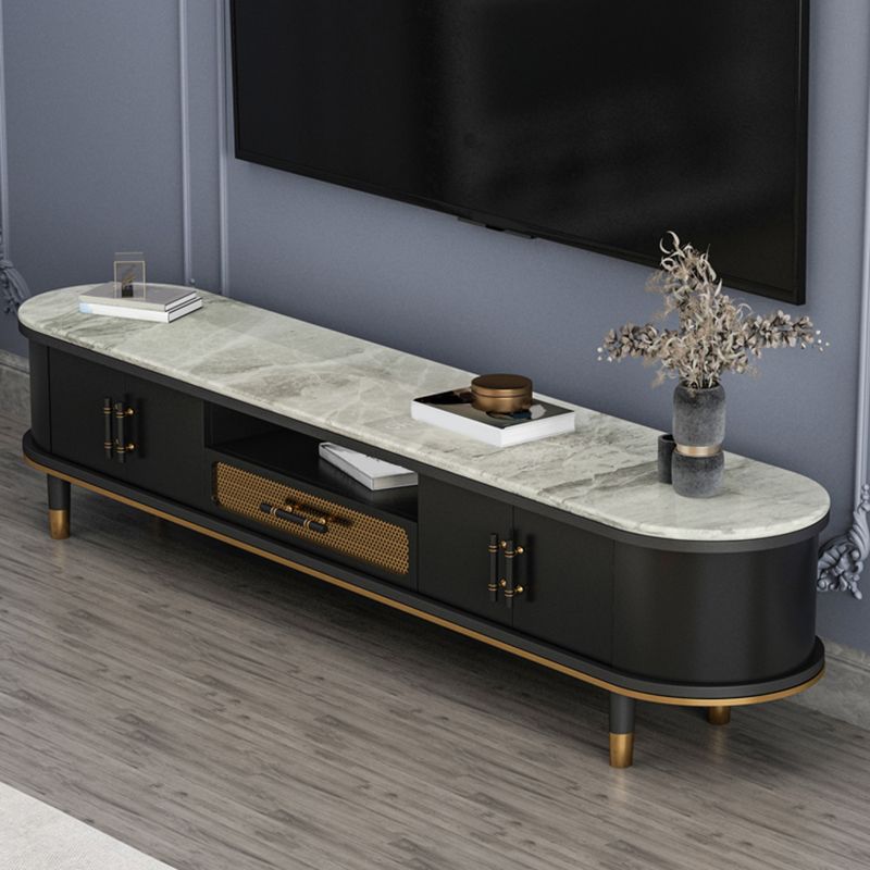 Glam Stone TV Stand Console Black Open Storage Media Console with Doors Clearhalo 'furn' 'furn_tv_stands_entertainment_centers' 'Furniture' 'Living Room Furniture' 'TV Stands & Entertainment Centers' 'TV Stands & Media Storage Furniture' 'tv_stands_entertainment_centers' 1200x1200_8a6834c4-ff02-4ff4-9716-af47d425bf7f