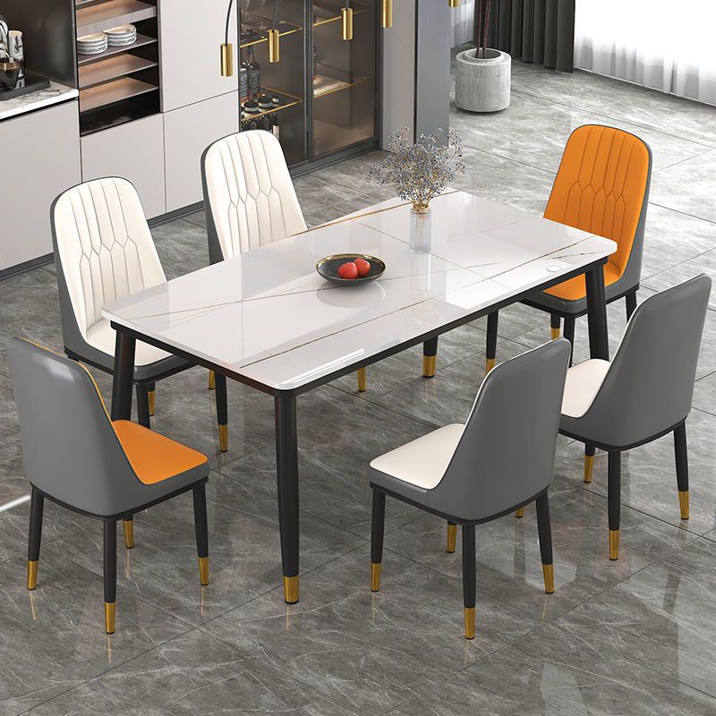 Modern White Marble Counter Table Rectangle Dining Table for Kitchen Clearhalo 'Dining Tables & Seating' 'Dining Tables' 'dining_table' 'furn' 'furn_dining_table' 'Furniture' 'Kitchen & Dining Furniture' 1200x1200_8a6a0bd1-c8f3-4e8b-a7be-e1a9c358691e