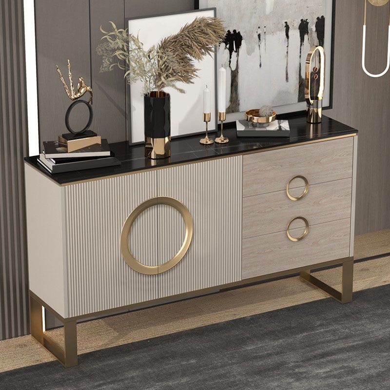 Sideboard in metallo a buffet in pietra in stile glam con 3 disegni