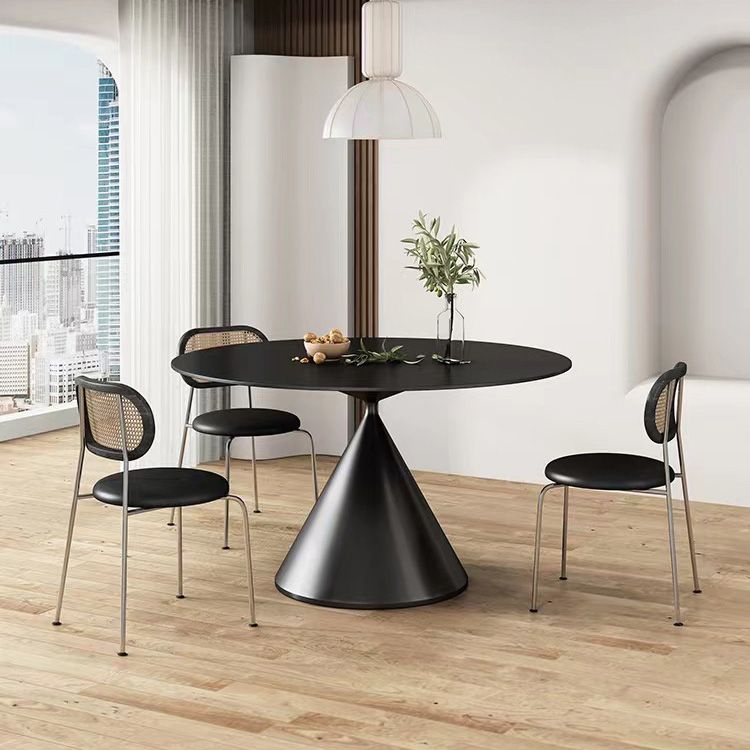 Mesa redonda de comedor moderna, mesa de piedra sinterizada con patas de metal para el hogar
