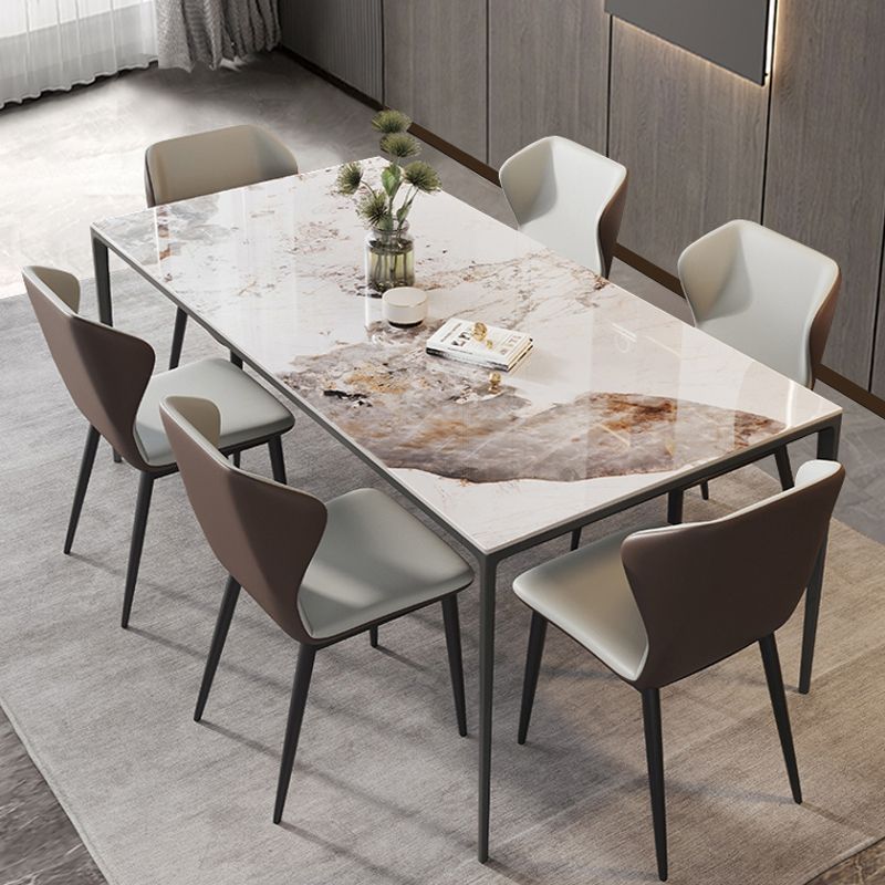 Industrial Style Sintered Stone Table 4 Legs Black Base Rectangle Table for Home Clearhalo ' dining_table' 'Dining Tables & Seating' 'Dining Tables' 'furn' 'furn_dining_table' 'Furniture' 'furniture_dining_table' 'Kitchen & Dining Furniture' 'kitchen&dining_furn' 'kitchen' 'kitchen_dining_table' 1200x1200_8a6f6f8b-3e2a-4ed0-b515-5bcad48a9c9b