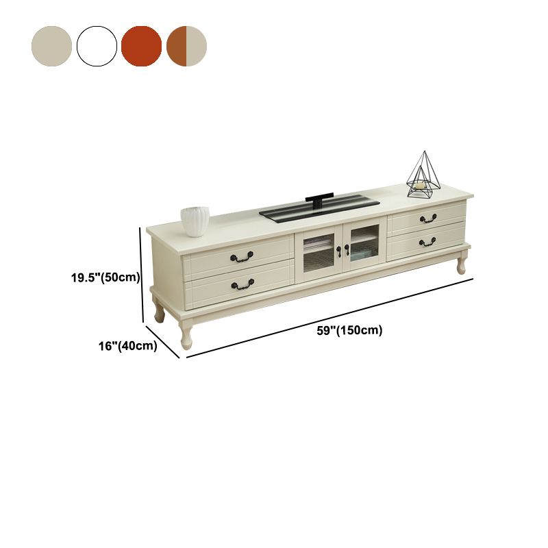 Traditioneel massief houten tv-meubel, 19,7 inch H tv-console met 4 lades en kast