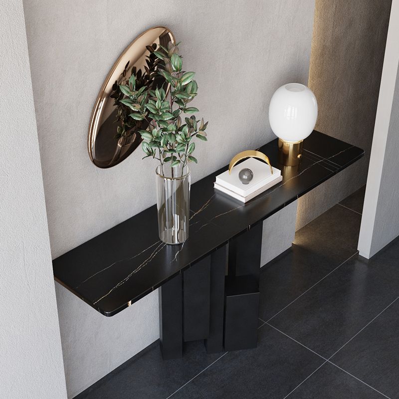 Contemporary Stone Console Table Black Console Sofa Table for Hall