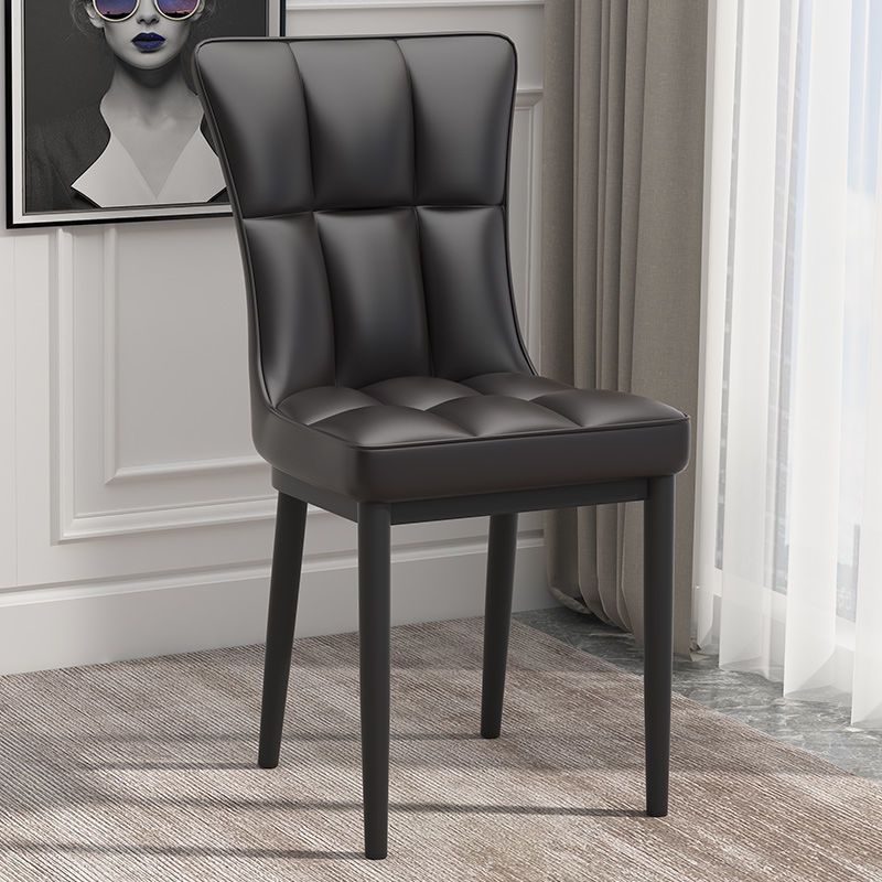 Silla de comedor de cuero Glam Parsons con patas de acero en acabado mate para el hogar