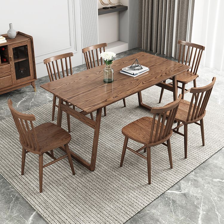 Rectangle Ash Wood Table in Walnut Contemporary Wooden Dining Table with Double Pedestal Clearhalo ' dining_table' 'Dining Tables & Seating' 'Dining Tables' 'furn' 'furn_dining_table' 'Furniture' 'furniture_dining_table' 'Kitchen & Dining Furniture' 'kitchen&dining_furn' 'kitchen' 'kitchen_dining_table' 1200x1200_8a784ba9-a613-4363-b838-5088f3759d4d