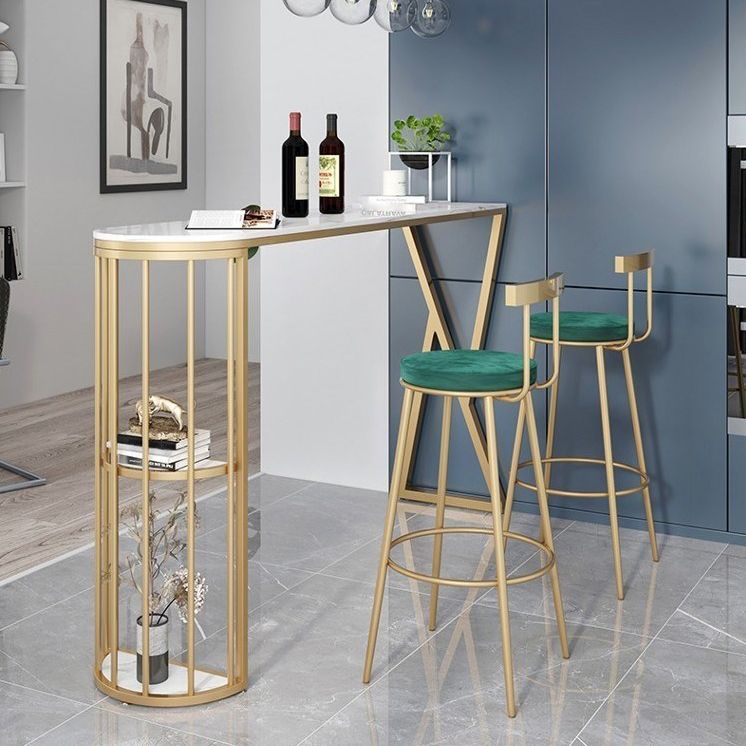 Glam Gold Iron Bar Table Faux Marble White Specialty Top 41.3"H Bistro Table Clearhalo 'Bar Furniture' 'Bar Tables' 'bar_tables' 'furn' 'furn_bar_tables' 'Furniture' 'furniture_bar_tables' 'Kitchen & Dining Furniture' 1200x1200_8a78c158-c341-4314-9046-c876798c69c6