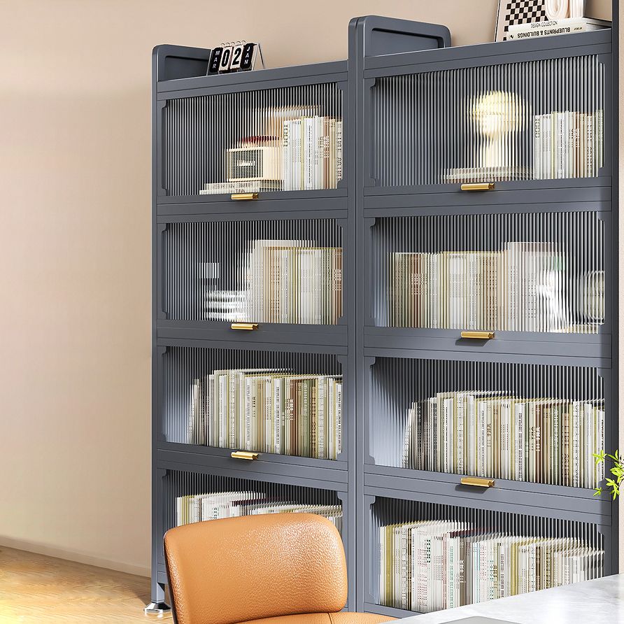 Modern Stainless Steel Bookcase, Grey, Geometric Bookshelf for Any Room with Door