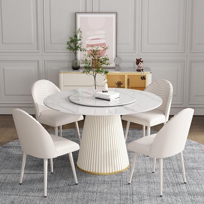 Modern Round Dinette Table Metal Base Pedestal Stone Top Dining Table in White Clearhalo 'Dining Tables & Seating' 'Dining Tables' 'dining_table' 'furn' 'furn_dining_table' 'Furniture' 'furniture_dining_table' 'Kitchen & Dining Furniture' 'kitchen' 'kitchen_dining_table' 1200x1200_8a7ac3db-ff01-4c63-8d31-ee745e86961f