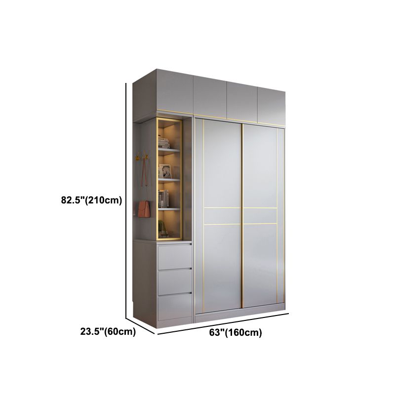 Grijze kleur garderobe armoire houten zachte close deur garderobe kast met 2-ladel