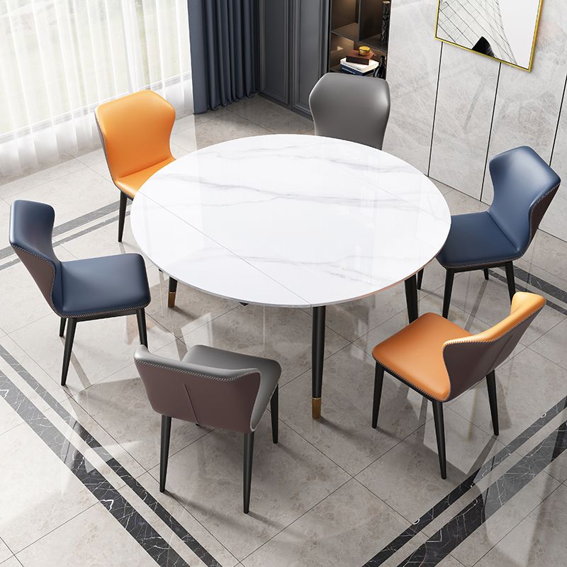 Round Traditional Luxury Dining Table Sintered Stone Table with 4 Black Legs Clearhalo ' dining_table' 'Dining Tables & Seating' 'Dining Tables' 'furn' 'furn_dining_table' 'Furniture' 'furniture_dining_table' 'Kitchen & Dining Furniture' 'kitchen&dining_furn' 'kitchen' 'kitchen_dining_table' 1200x1200_8a7d5b30-6332-46ff-b8f9-adbf1f403a4f