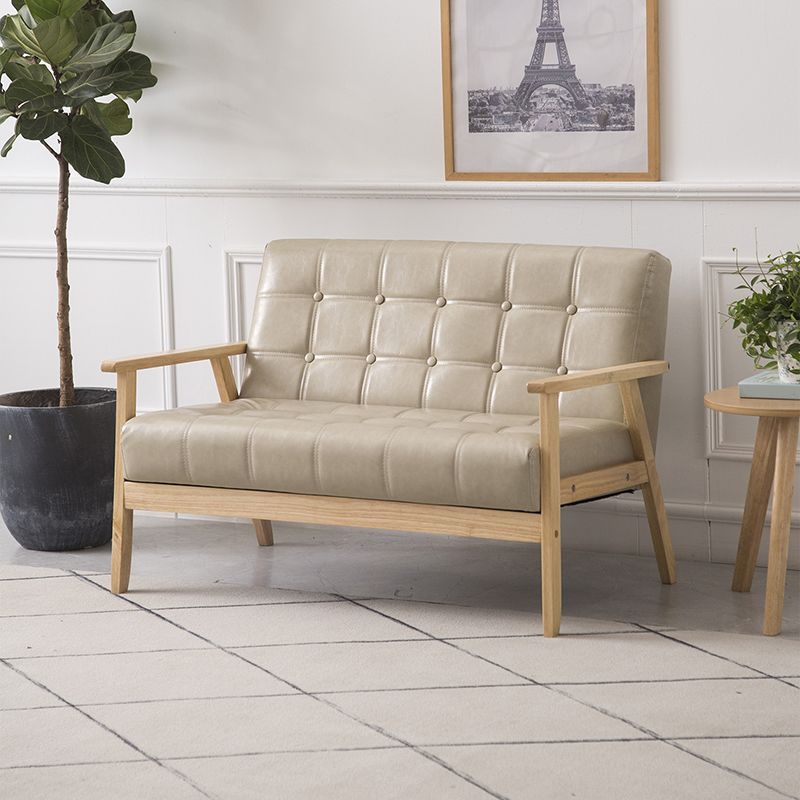 ブラウンモダンビスケットバック本革標準ソファ27.56 "高四角いアームソファ