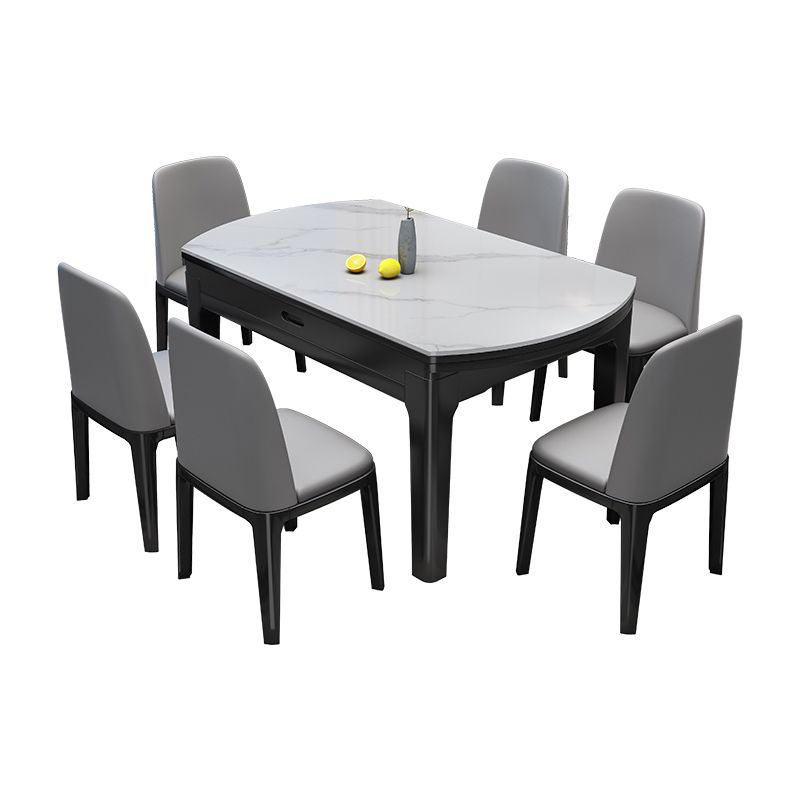 7枚の焼結された石と無垢材のダイニングルームの家具セット