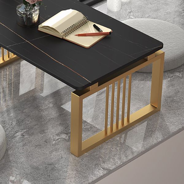 Glam Style Gold Iron Sled Base Coffee Table Rectangle Slate Table