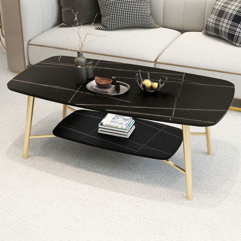 17.7"H Modern Ironcraft Cross Legs Slate Rectangular Table Top Coffee Table with Shelf Clearhalo 'Coffee & Accent Tables' 'Coffee Tables' 'coffee_tables' 'furn' 'furn_coffee_tables' 'Furniture' 'furniture_coffee_tables' 'Living Room Furniture' 1200x1200_8a82345e-a687-40f1-a09e-44cb48d13dfe