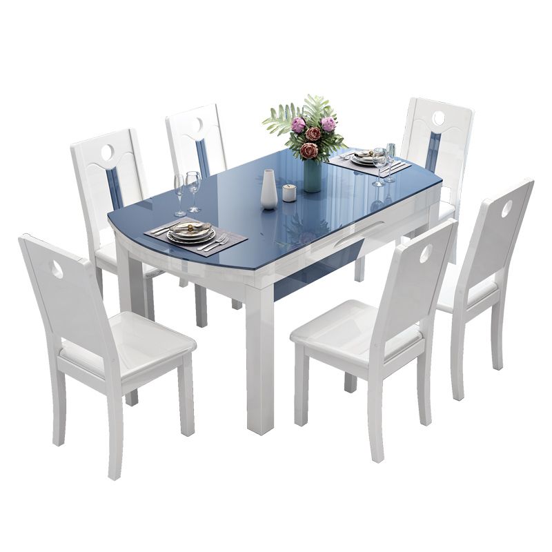 Modern Scalable Glass Desktop Metal Legs Dining Table for Dining Room Clearhalo 'Dining Tables & Seating' 'Dining Tables' 'dining_table' 'furn' 'furn_dining_table' 'Furniture' 'Kitchen & Dining Furniture' 1200x1200_8a82670f-f1c2-46d6-8fe6-6659f1b86fb5