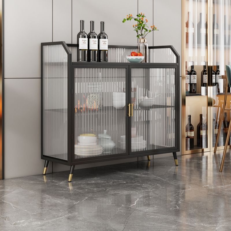 Sideboard moderna con server da pranzo in metallo a 2 porte di vetro con 4 gambe