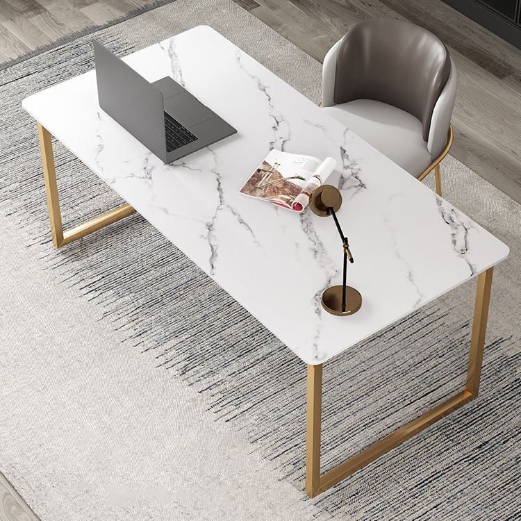 Glam Rectangular Writing Desk Home Stone Office Desk with Metal Legs Clearhalo 'furn' 'furn_office_desk' 'Furniture' 'Office Desks' 'Office Furniture' 'office_desk' 1200x1200_8a886322-95c6-4031-ac8e-0930f2a95f2c