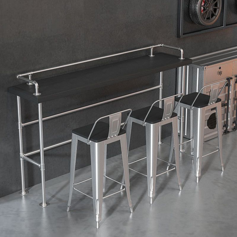 Industrial Black Wood Pub Table with Rectangle Table Top Silver Trestle Table - 42" H Clearhalo 'Bar Furniture' 'Bar Tables' 'bar_tables' 'furn' 'furn_bar_tables' 'Furniture' 'furniture_bar_tables' 'Kitchen & Dining Furniture' 1200x1200_8a8dfb8f-81c4-4578-afb1-0c06d38cacbb