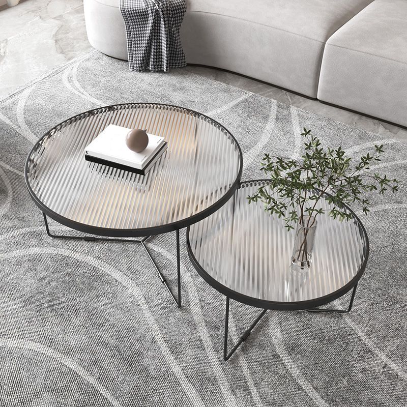 Contemporary Cross Legs Glass Round Metal Nesting Coffee Table Set Clearhalo 'Coffee & Accent Tables' 'Coffee Tables' 'coffee_tables' 'furn' 'furn_coffee_tables' 'Furniture' 'Living Room Furniture' 1200x1200_8a8f0fc8-25b0-44cf-b148-cb88d422399f
