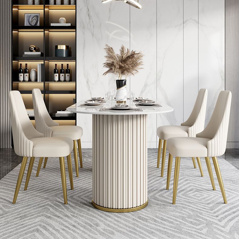 Mesa de piedra sinterizada de lujo mesa blanca ovalada con pedestal doble