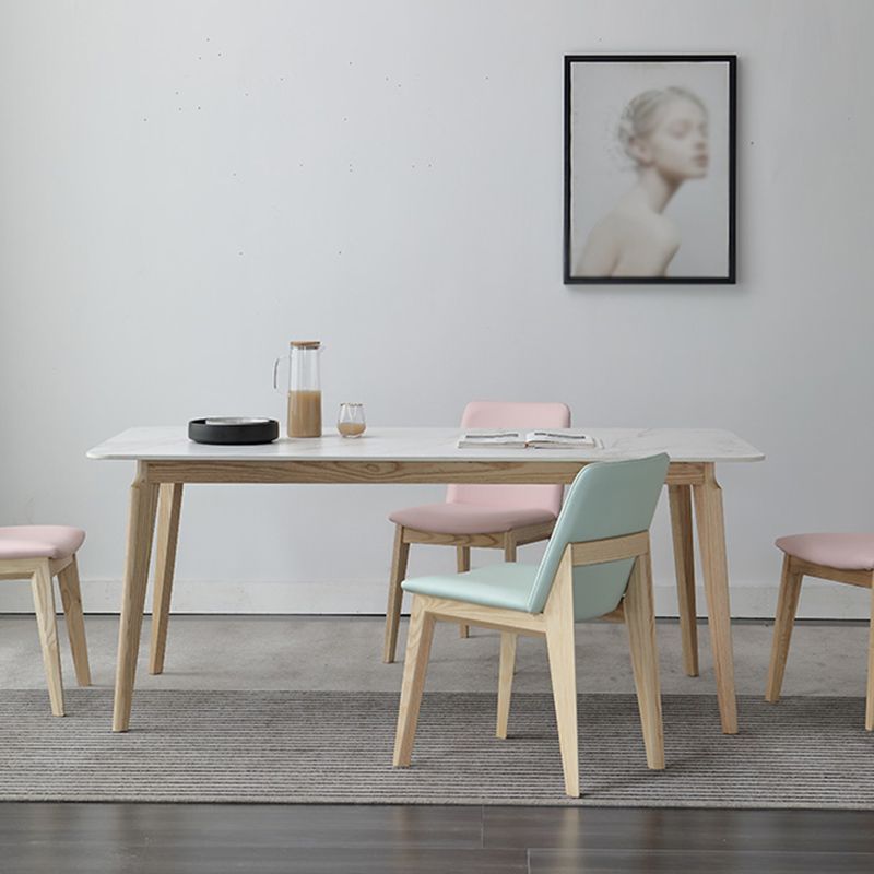 Mesa de comedor rectangular Mesa blanca fija con tapa de piedra sinterizada