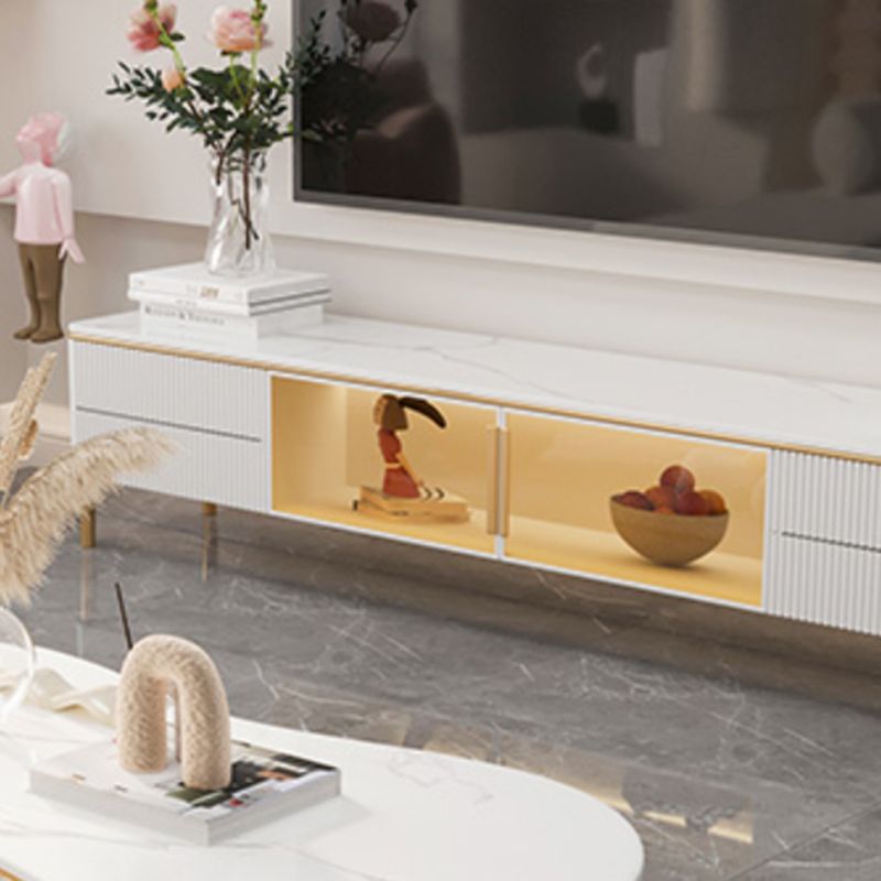 Glam Style Stone TV Stand White Color Console TV de stockage fermé avec 2 dessins