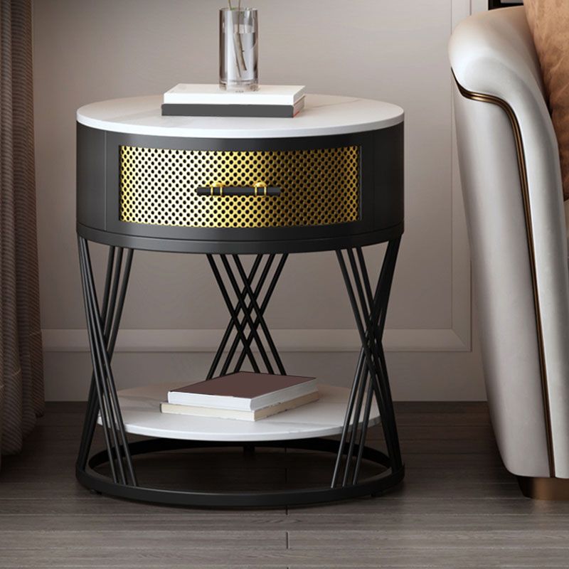 Modernistic Metal with Shelf Double Tier Living Room Drawer End Table Clearhalo 'Coffee & Accent Tables' 'End & Side Tables' 'end_side_tables' 'furn' 'furn_end_side_tables' 'Furniture' 'Living Room Furniture' 1200x1200_8aa3ea7a-3118-4900-9f44-a4614c1a9d23