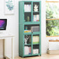 Vertical Bookcase with Doors Bamboo Book Shelf for Home Office